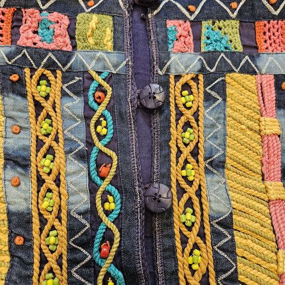 Vtg Coldwater Creek Embroidered Jacket Womens L Patchwork Beaded Artsy Cottage - Picture 5 of 10